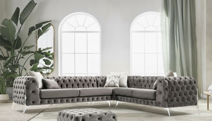 Grau Chesterfield Polstersofa Sofa Ecksofa Garnitur Polster Luxus Ecke Sofas Neu