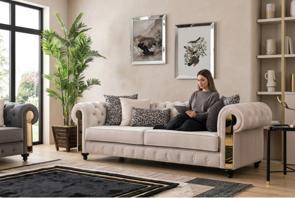 Chesterfield Sofa 3 Sitz Design Wohnzimmer Polster Holz Leder Moderne Luxus