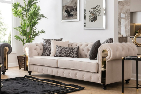 Chesterfield Sofa 3 Sitz Design Wohnzimmer Polster Holz Leder Moderne Luxus