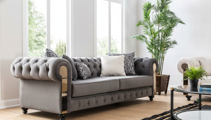 Luxus Wohnzimmer Sofa 3 Sitz Dreisitzer Grau Chesterfield Klassische Couchen
