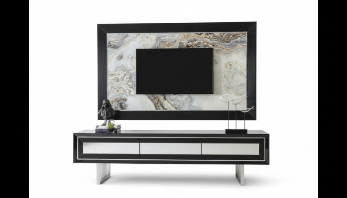 Luxus Wohnwand + Sideboard Lowboard Regal Wohnzimmer Schwarz Hochglanz   Luxus stěnová jednotka + nízká komoda s policemi černá leskidend.