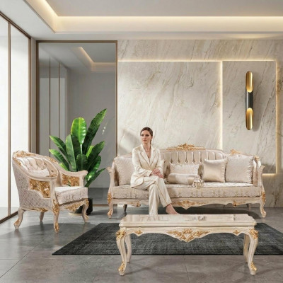 Luxus Chesterfield sedací souprava 3+1 sezení Klasická sofa barokní stříšky sedadla.