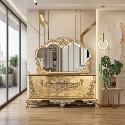 Set Kommode Spiegel Garnitur Kommoden Holz Gruppe Sideboard Möbel Barock