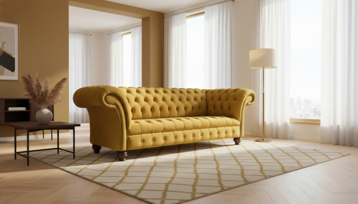 Chesterfield 3místná designová pohovka s čalouněním, pohovky, látkové pohovky