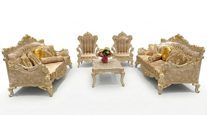 Beige Couchgarnitur Sofa Set 5tlg. Couchtisch Sofagarnitur Couch Möbel