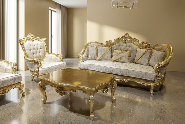 Sofagarnitur 3+1 Platz Luxuriöser Goldener Kaffeetisch Wohnzimmer 3tlg.
