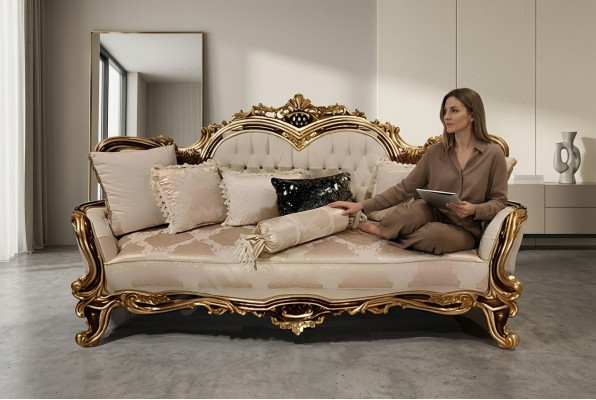 Chesterfield Barock Dreisitzer Couch Möbel Sofa Couchen Stoff Beige