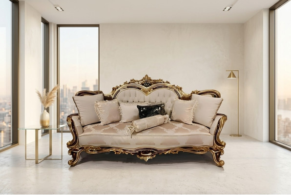 Chesterfield Barock Dreisitzer Couch Möbel Sofa Couchen Stoff Beige