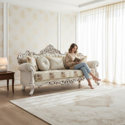 Luxus Dreisitzer Couch Polster Möbel Samt Barock Rokoko 3 Sitz Sofa
