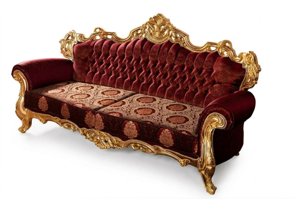 Luxus Dreisitzer Couch Polster Möbel Samt Barock Rot 3 Sitz Sofa Neu