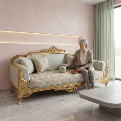 Klassischer Dreisitzer Couch Barock Beige 3er Sofa Couchen Möbel Sofas