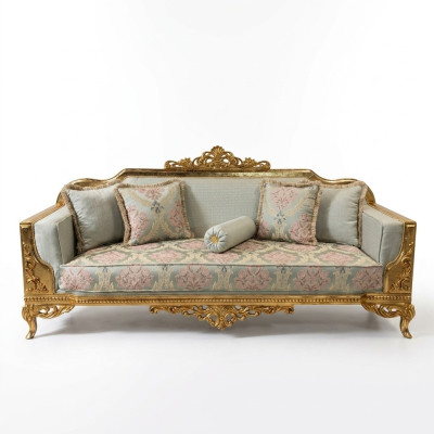 Klassischer Dreisitzer Couch Barock Beige 3er Sofa Couchen Möbel Sofas