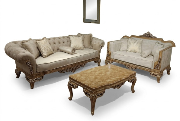 Designer Sofa Heller Stoffbezug 3Sitzer + Couchtisch Neues Modell für Wohnzimmer
