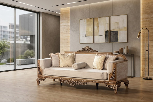 Modern Dreisitzer Couch Polster Möbel Sofa Barock Rokoko Sofas Couchen Samt