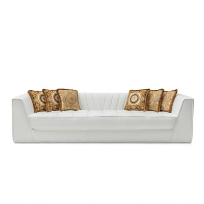 Weiße Luxus Couch Medusa mit goldenen Köpfen Sofa Dreisitzer Couchen Leder