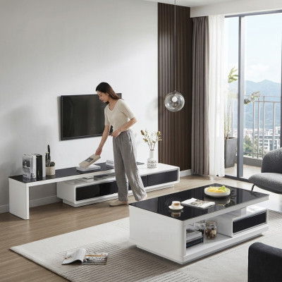 Schwarz Weißer TV-Ständer Luxus Kommode Glas Sideboard Wohnzimmer Möbel