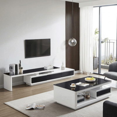 Schwarz Weißer TV-Ständer Luxus Kommode Glas Sideboard Wohnzimmer Möbel