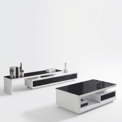 Schwarz Weißer TV-Ständer Luxus Kommode Glas Sideboard Wohnzimmer Möbel