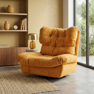 Design Sessel Drehbarer 1-Sitzer Gelb Gepolstert Ohren Polsterung 1er