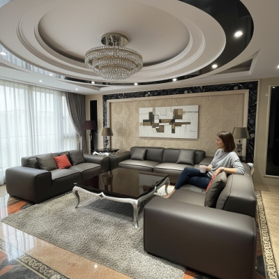 Schwarze Premium Sofagarnitur 3+3+3 Sitzer Luxus Wohnzimmer Möbel Couch