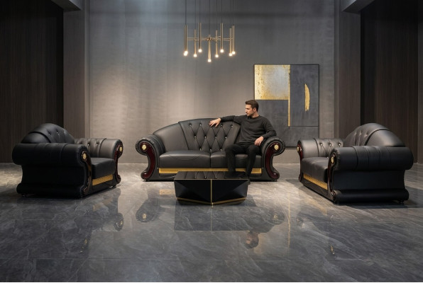 Chesterfield Sofa Couch Set 3+2+1 Kožená sedací souprava Klasický nábytek na čalounění