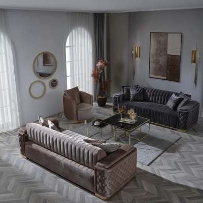 Chesterfield Sofagarnitur Couch Polster Set 3tlg. Garnitur Sofa Couchen Samt