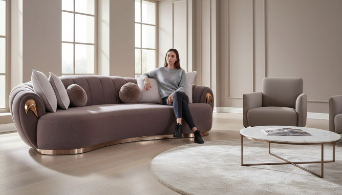 Dreisitzer Couch Polster Möbel Sofa Couchen Abgerundete Tropfen Form