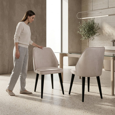 Weißer Polsterstuhl Luxus Esszimmer Einsitzer Holzfüße Designer Möbel