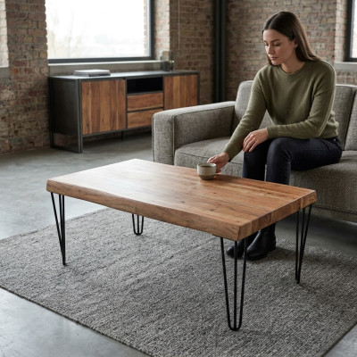 Wooden Couchtisch auf schwarzen Originalbeinen für Ihr Wohnzimmer Original