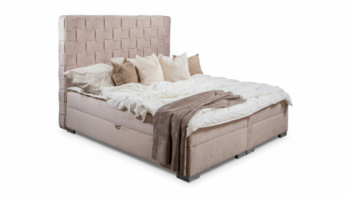 Béžová ložnice postele čalouněná postel Chesterfield textilní látková nová