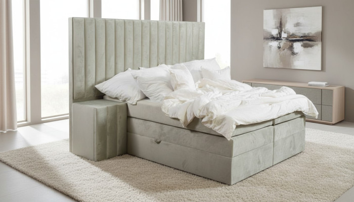 Modernes Taupes Doppelbett 2x Nachttische Schlafzimmer Boxspringbett