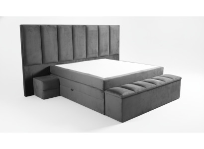 Šedá manželská postel + 2x noční stolky, klasický design ložnice elegantního nábytku.