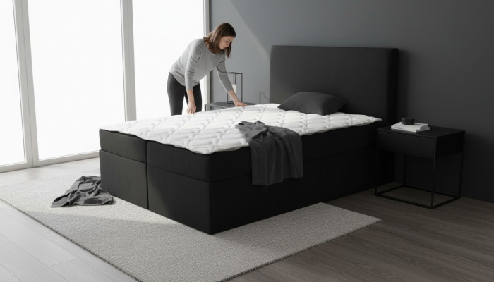 Schwarzes Doppelbett Klassisches Schlafzimmermöbel Design Eleganter Stoff neu