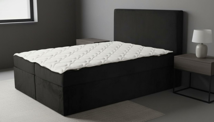 Schwarzes Doppelbett Klassisches Schlafzimmermöbel Design Eleganter Stoff neu