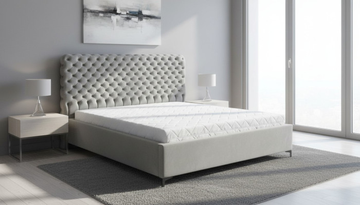 Graues Chesterfield-Bett Klassisches Schlafzimmermöbel-Design Eleganter Stoff