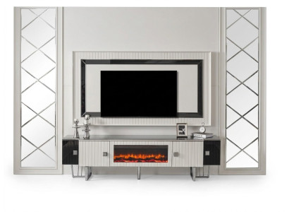 Luxus Sidebaord Wohnwand mit Kamin Fernseher Ständer tv Board Wand Wohnwände