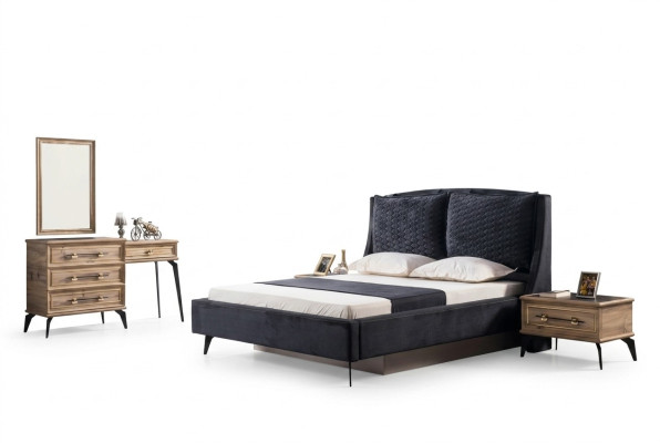 Schlafzimmer Set 4-teilig modernes Luxusbett 2 Nachttische Kommode inklusive