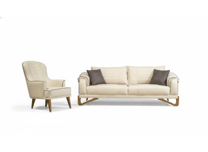 Sofagarnitur Set Beige mit Holzgestell 3+1 Sitzer Couchen Garnituren Möbel