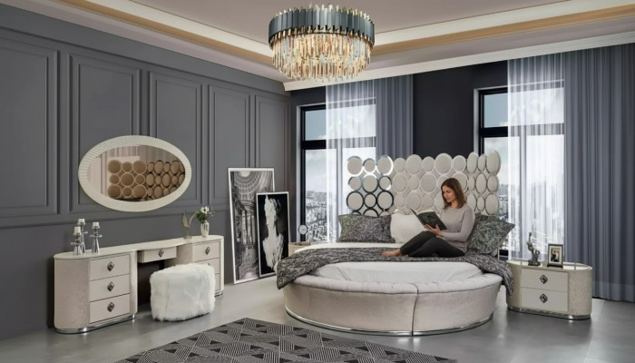 Schlafzimmer-Set modernes Bett + 2 Nachttische + Schminktisch + Spiegel neu