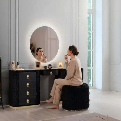 Toaletní stůl s konzolí, zrcadlem, nábytkem do ložnice, designovými židlemi - nový set.