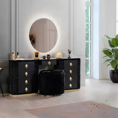 Toaletní stůl s konzolí, zrcadlem, nábytkem do ložnice, designovými židlemi - nový set.