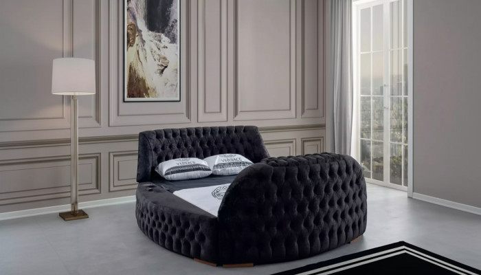 Schwarzes Chesterfield Bett Design Polster Möbel Hotel Luxus Betten Lift Media