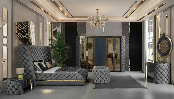 Chesterfield Schlafzimmer Set Bett 2x Nachttische Schminktisch Schrank 5tlg