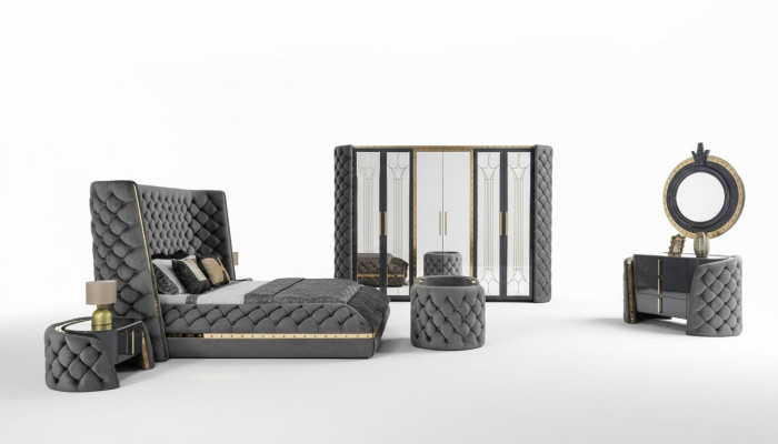 Chesterfield Schlafzimmer Set Bett 2x Nachttische Schminktisch Schrank 5tlg