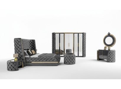 Chesterfield Schlafzimmer Set Bett 2x Nachttische Schminktisch Schrank 5tlg