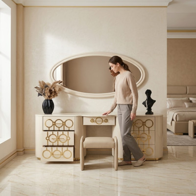 Designer-Set aus Schminktisch und Spiegel für das Schlafzimmer im modernen Stil