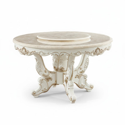 Stůl bílý kulatý klasická jídelna luxusní dřevěné stoly elegantní design.