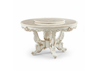 Stůl bílý kulatý klasická jídelna luxusní dřevěné stoly elegantní design.