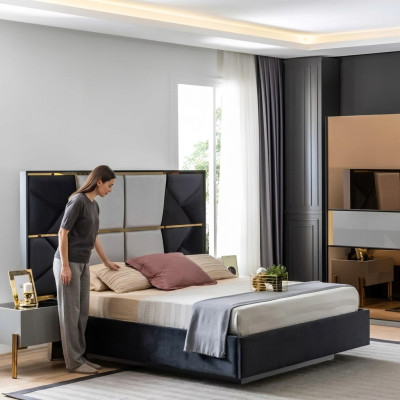 Luxus ložnice postel manželská postel design dřevěný nábytek postelový rám nový.