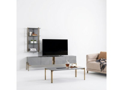 Úžasně elegantní moderní designérská televizní komoda do obývacího pokoje v popelavě šedé.